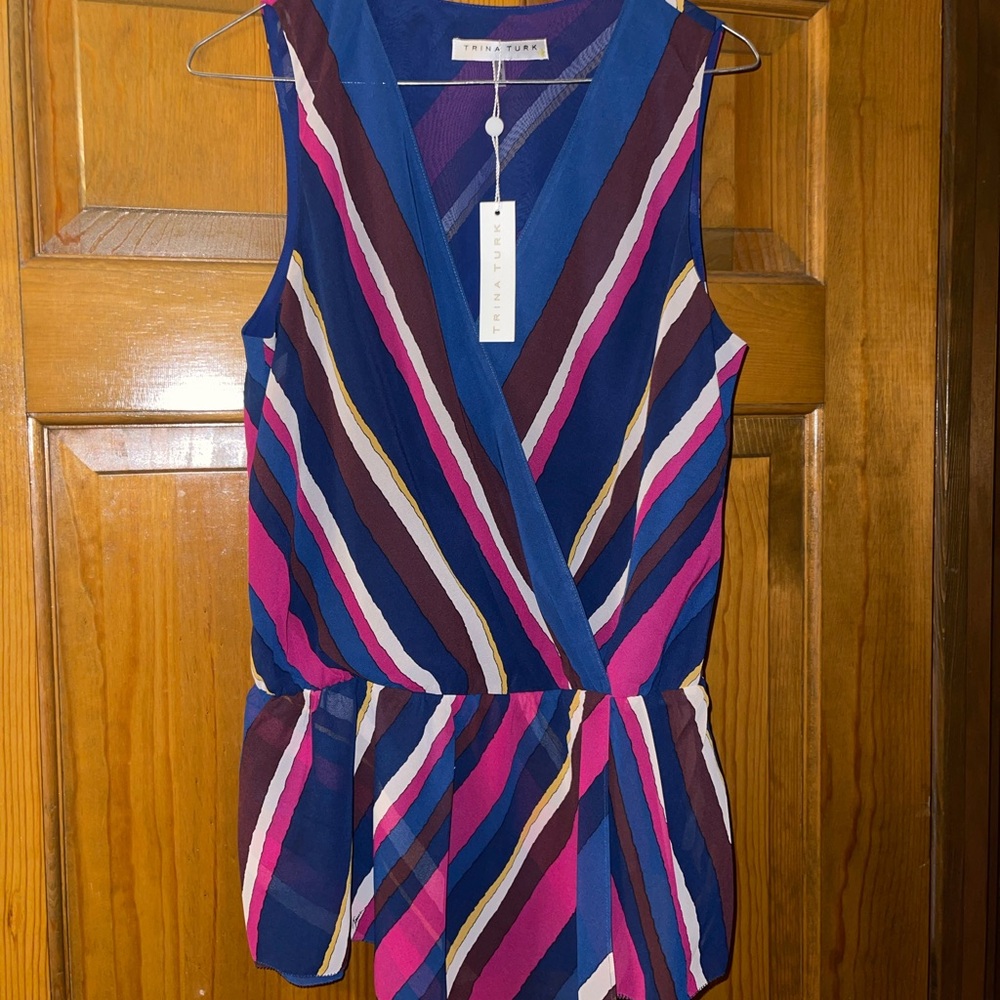 Trina Turk Multicolor Striped Wrap Blouse